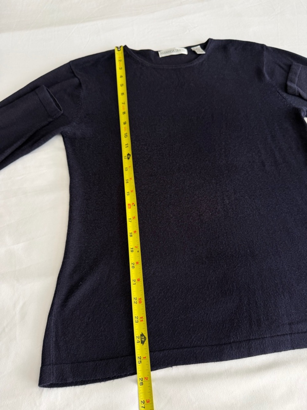 Amanda Smith Silk Cotton Blend Navy Blue Classic Lightweight Crew Neck Sweater - Picture 12 of 12